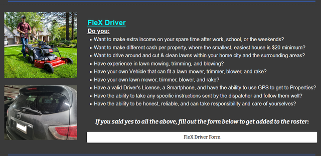 Want a PT cash job driving and mowing grass? Be a FleX Driver!