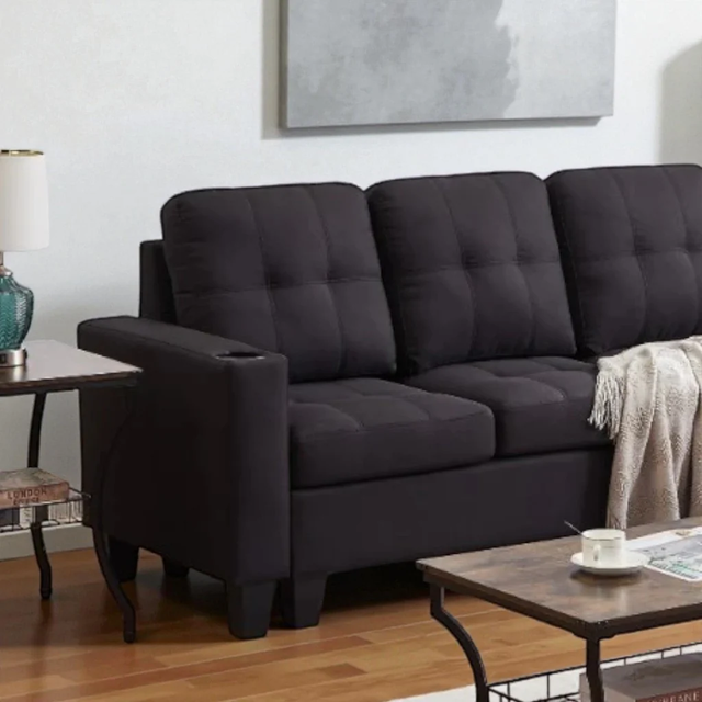 Open Box Black Fabric 2 Pc Reversible Sectional Sofa Couch - Photo 3