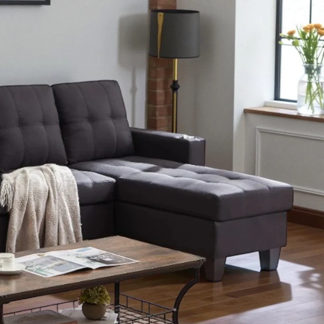 New Trendy Black Faux Leather Sectional Sofa Now On Sale - Photo 2