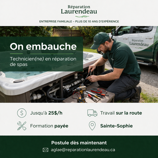 On embauche: Technicien(ne) en réparation de spas Sainte-Sophie