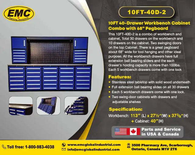 10FT-40D-2 Workbench Cabinet – Spacious, Heavy-Duty