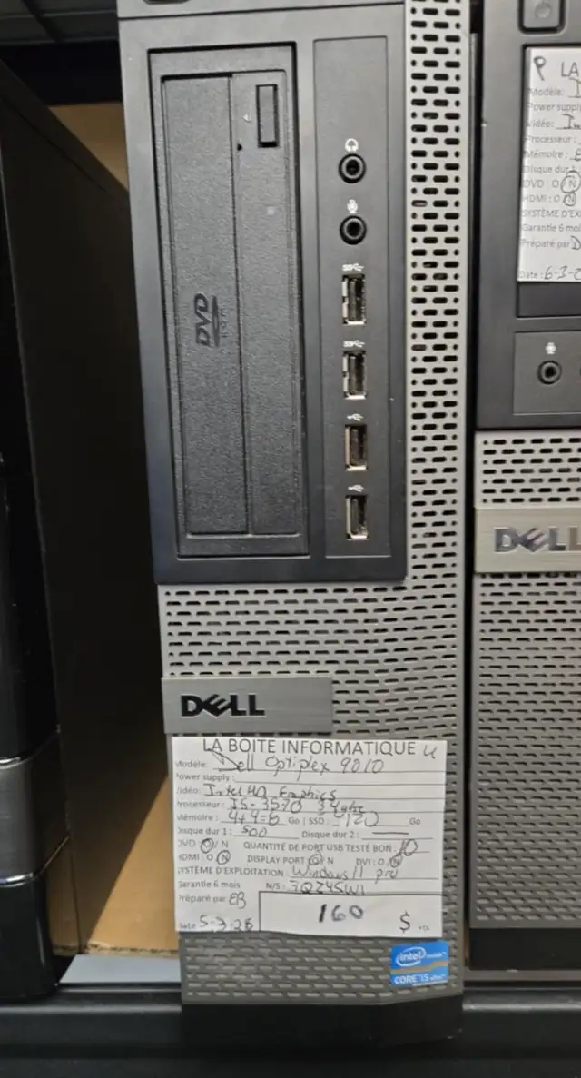 PC Dell Optiplex 9010 i5-3570 8Go SSD 120Go HDD 500Go DVD Win11
