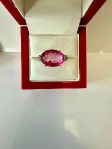 Women's 10K Gold Ring w Pink Topaz & Diamonds~Size 8