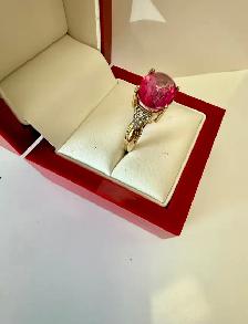 Women's 10K Gold Ring w Pink Topaz & Diamonds~Size 8 - Photo 2