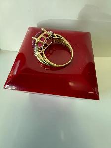 Women's 10K Gold Ring w Pink Topaz & Diamonds~Size 8 - Photo 3
