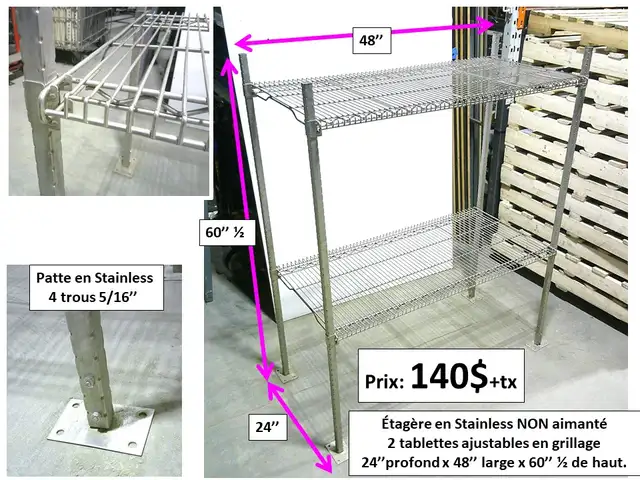 Étagère grillagé en métal 3tablettes ajustables et autre - Photo 2