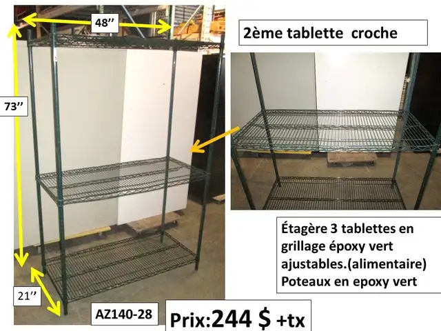 Étagère grillagé en métal 3tablettes ajustables et autre - Photo 3