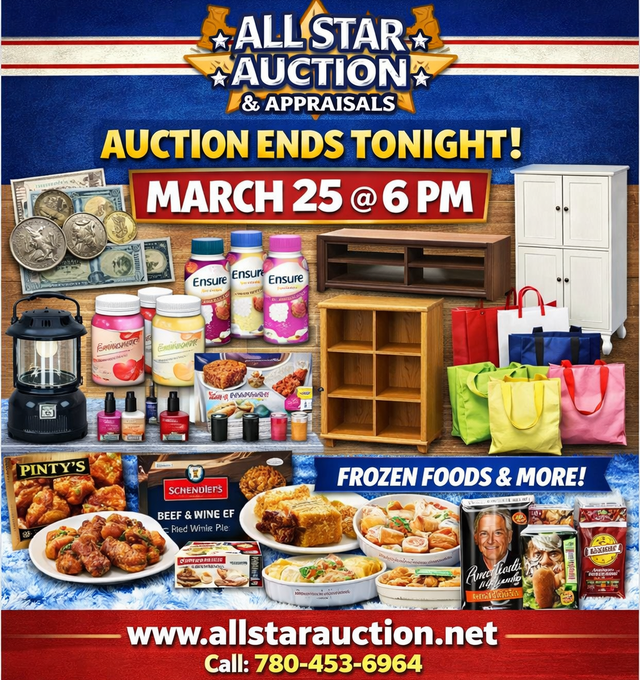 EDMONTON:  Weekly Timed Online Consignment Auction - Mar 25-6 pm