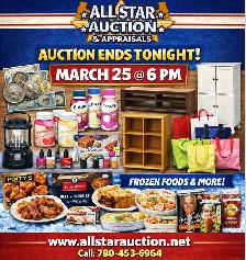 EDMONTON:  Weekly Timed Online Consignment Auction - Mar 25-6 pm