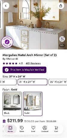 Set of 2 Metal Arch Wall Mirrors - Photo 5