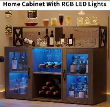 Modern Bar Cabinet with LED Lights & Charging Station - Photo 6
