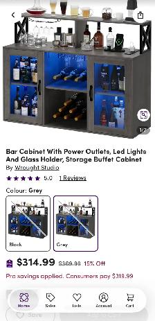 Modern Bar Cabinet with LED Lights & Charging Station - Photo 8