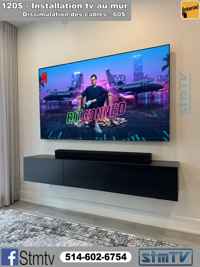 INSTALLATION TV AU MUR SUPPORT MURAL TÉLÉVISION MURALE TV WALL