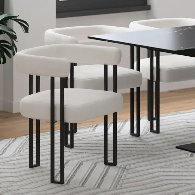 Scarlet Dining/Lounge Chair, Set of 2 in Ivory Fabric and Black - Photo 10