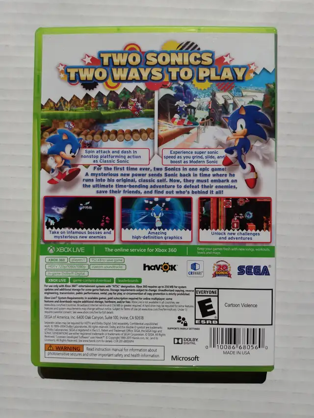 SONIC GENERATIONS XBOX 360 GAME INCLUDES INSTRUCTIONS MINT - Photo 2