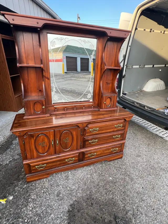 Free delivery used Vintage Wooden Dresser with Mirror - Photo 2