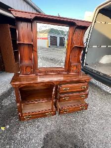 Free delivery used Vintage Wooden Dresser with Mirror - Photo 7