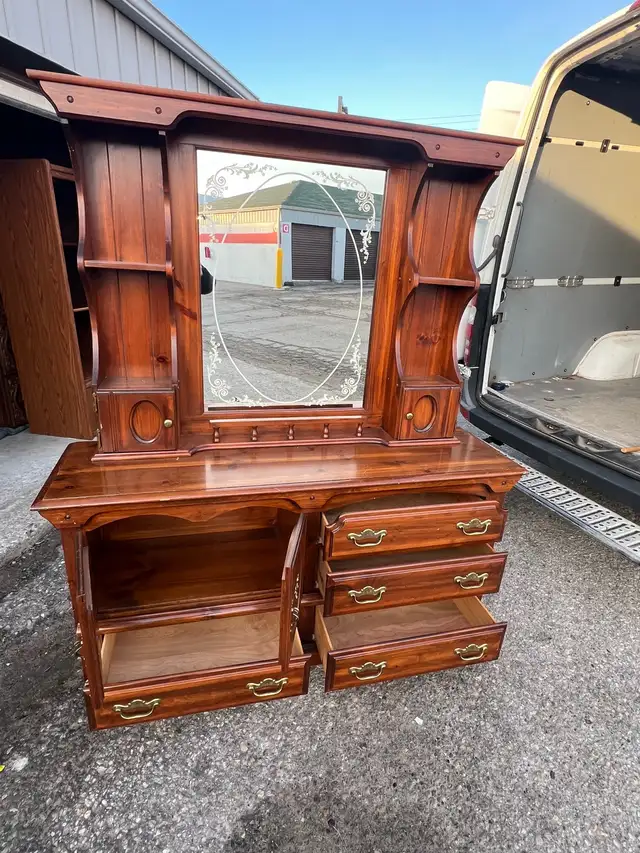 Free delivery used Vintage Wooden Dresser with Mirror - Photo 8