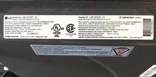 New LG Stainless Microwave Oven / Smart Inverter ( 1250W, 120V) - Photo 7