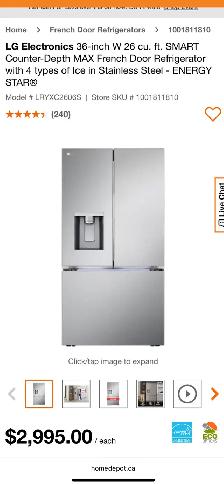 NEW 36" LG Counter Depth  French (26 Cu.Ft) Water &Ice Dispense - Photo 10