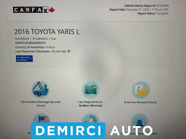 2016 Toyota Yaris LETRES PROPREFinancement 1ère, 2e et 3e ch - Photo 2