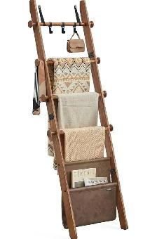 5-Tier Wooden Blanket Ladder with Hooks