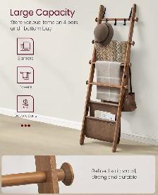 5-Tier Wooden Blanket Ladder with Hooks - Photo 4