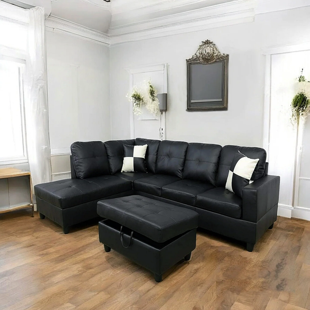 Brand New Sectional Sofa With Storage Ottoman -Black Now On Sale