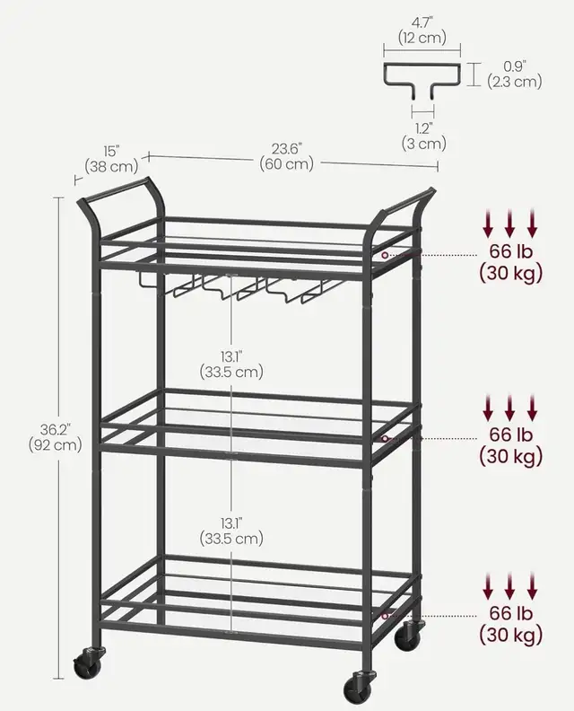 Mirrored Glass Bar Cart with Wine Glass Racks - Photo 3
