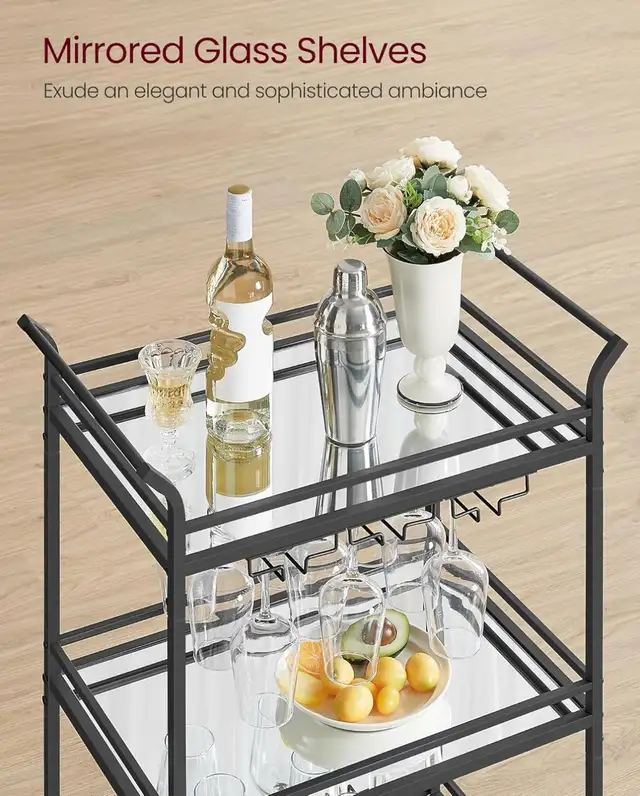 Mirrored Glass Bar Cart with Wine Glass Racks - Photo 5