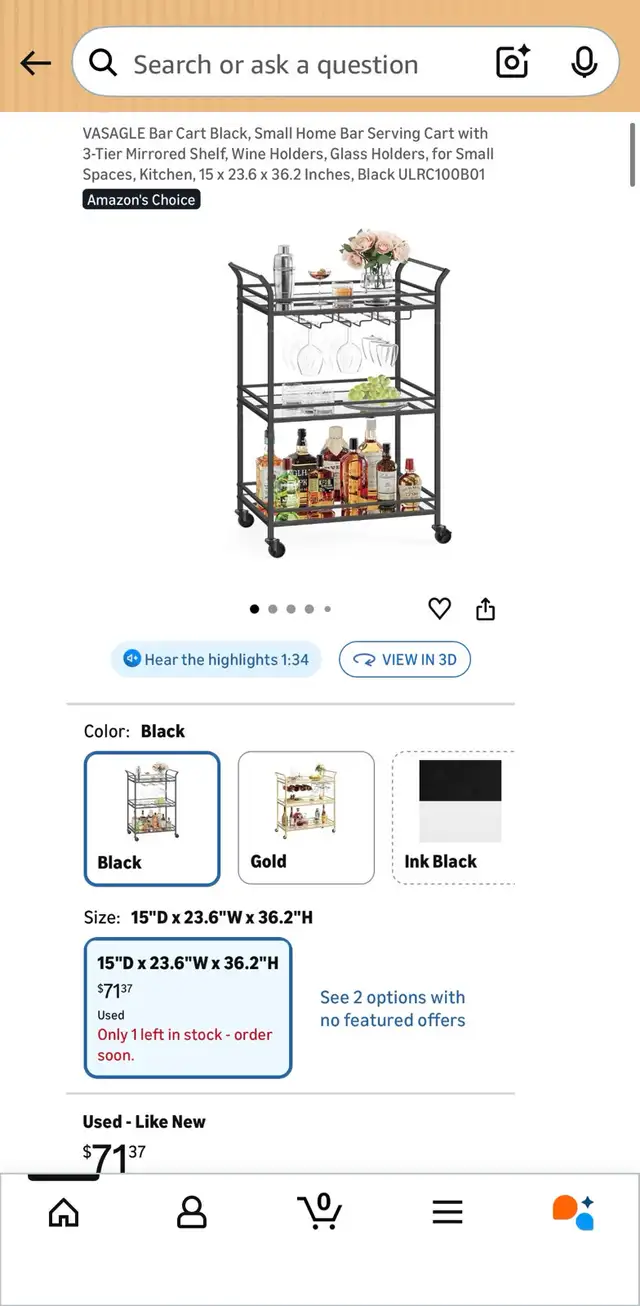Mirrored Glass Bar Cart with Wine Glass Racks - Photo 7