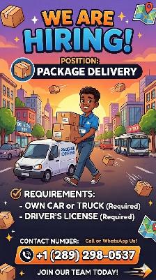 Part time Delivery drivers needed on Weekends. Own car required