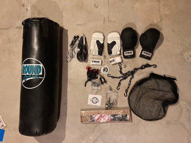 Boxing equipment (Punching bag and mounts included.)