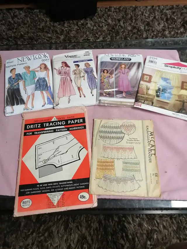Curtain and dress patterns $4 each