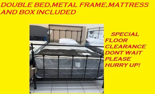 DOUBLE SIZE BED METAL FRAME WITH MATTRESS AND BOX INCLUDED WOW..