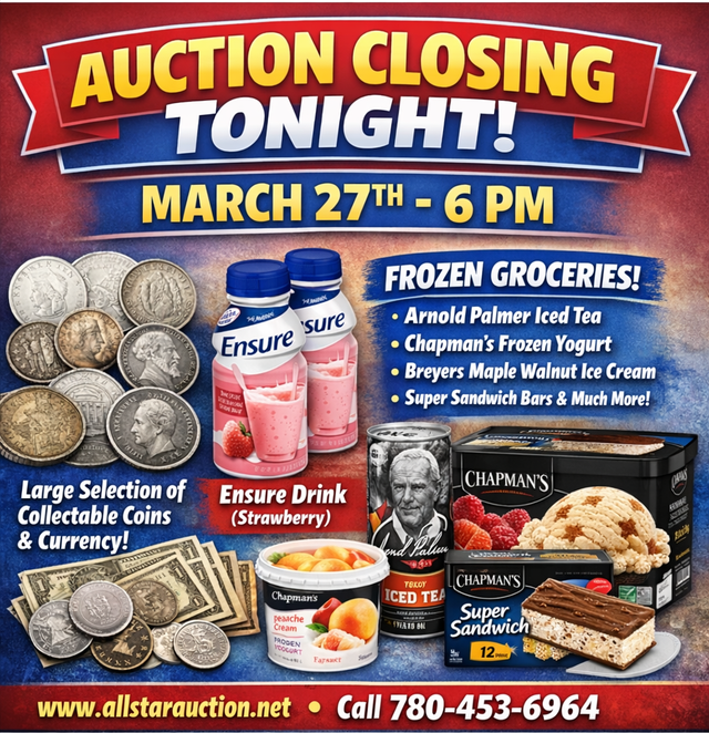 EDMONTON:  Timed Online Weekly Consignment Auction - Mar 27@6 pm