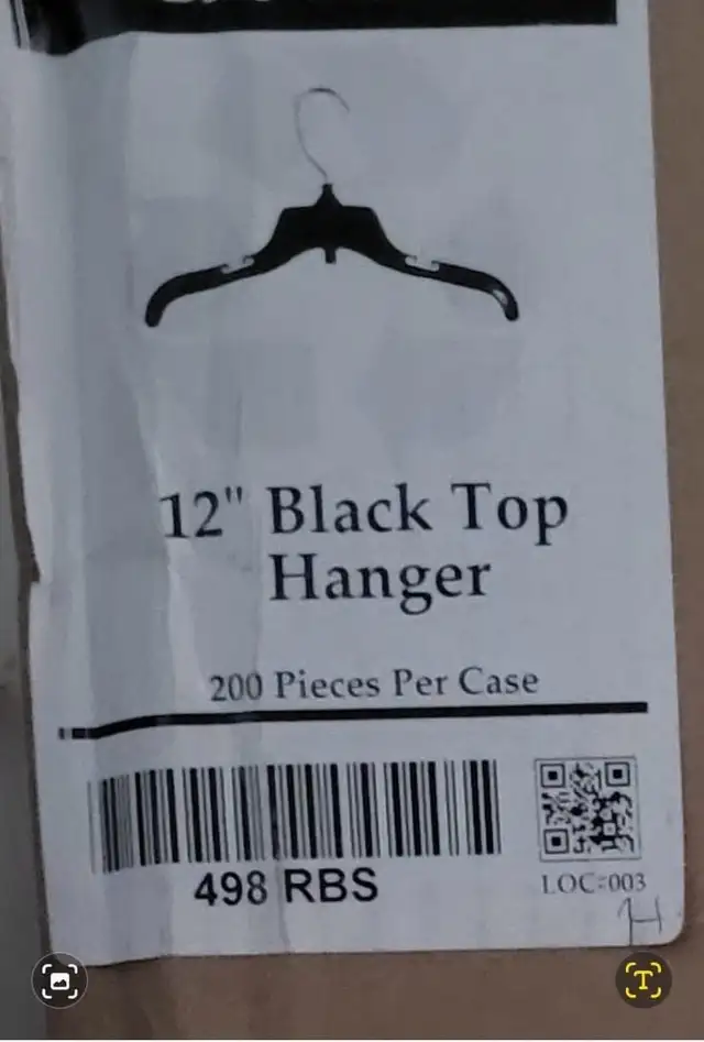 12' Black Top Hangers, per box