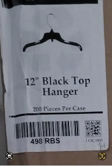 12' Black Top Hangers, per box