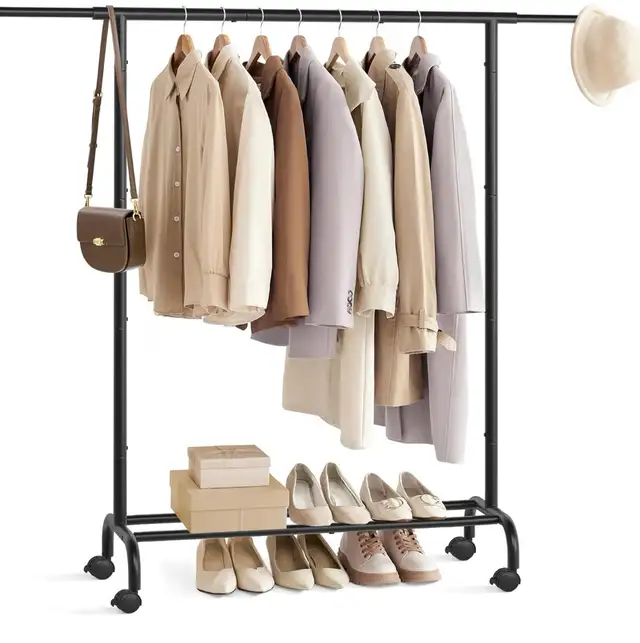 SONGMICS Extendable Garment Rack with Wheels