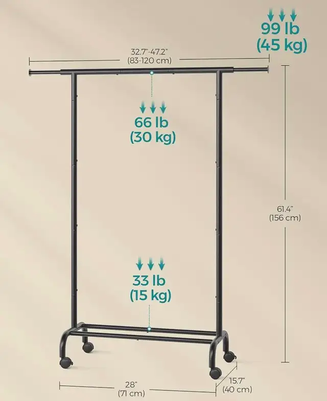 SONGMICS Extendable Garment Rack with Wheels - Photo 3