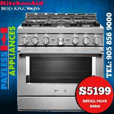 Kitchenaid Gas Range KFGC506JSS 36' Commercial Style 6 Burners
