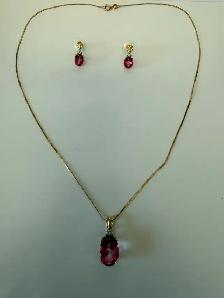Women's 10K Gold Pink Topaz Necklace & Earrings Set