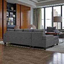 2-Piece Sectional Sofa With Built In Cup Holder Grey Fabric - Photo 2