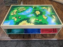 Wooden train set and table with 6 plastic storage bins - Photo 2