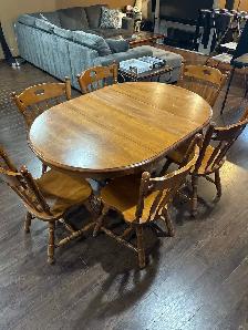 solid Oak Table and Corner China Cabinet Set