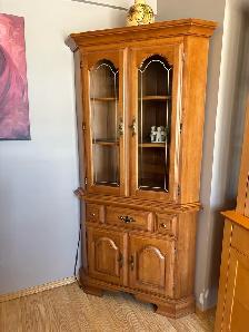 solid Oak Table and Corner China Cabinet Set - Photo 2