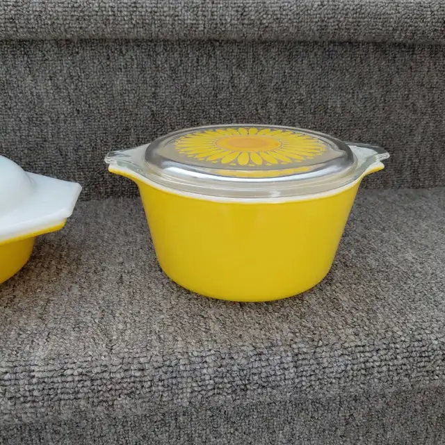 2 cocottes vintage tournesol Daisy Sunflower Pyrex 1 & 1,5 litre - Photo 4