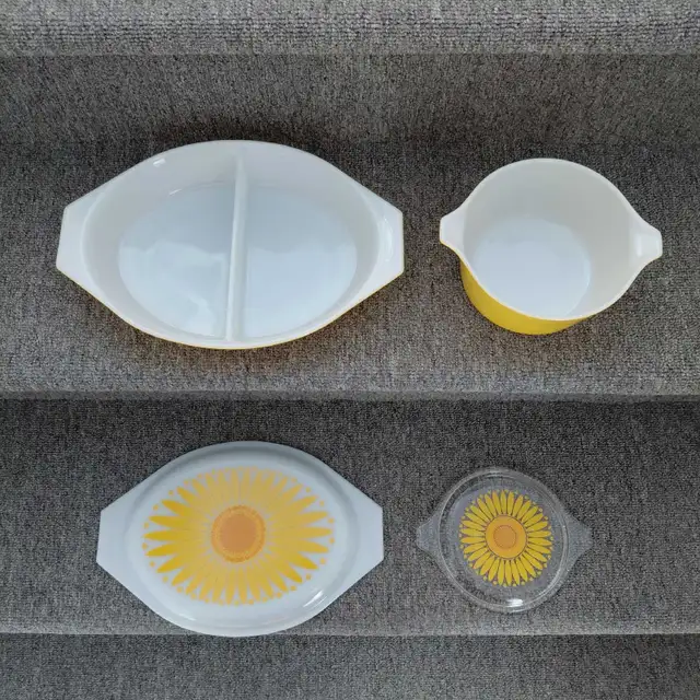 2 cocottes vintage tournesol Daisy Sunflower Pyrex 1 & 1,5 litre - Photo 5
