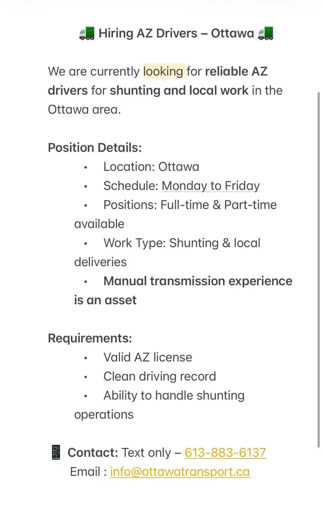 Hiring AZ drivers in Ottawa