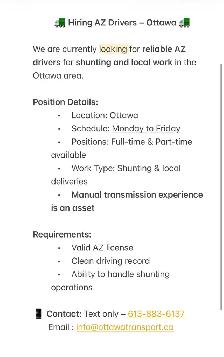 Hiring AZ drivers in Ottawa